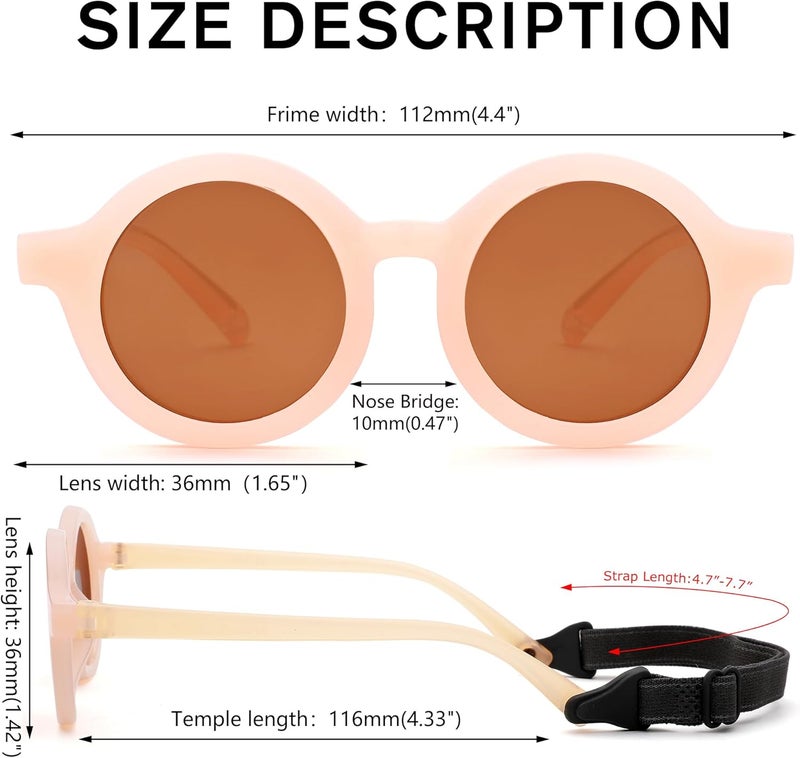 COASION Baby Polarized Round Sunglasses Flexible Rubber Shades with Strap for Toddler Newborn Infant Ages 0-24 Months - Image 5